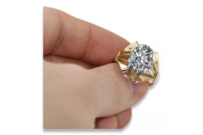 حرف يدوية فينتاج خاتم زركونيا 14 كارت من الذهب الأصفر vrc015y